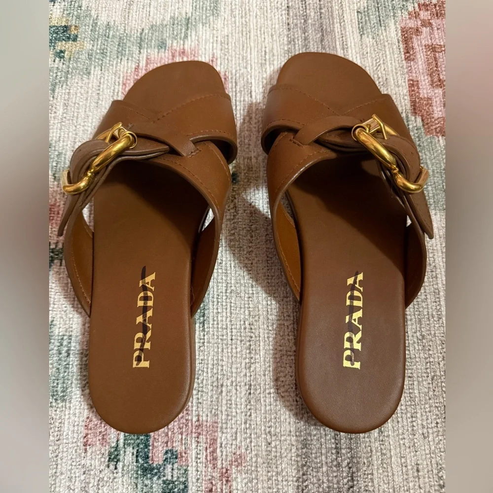 Prada Leather Buckle Crossover Sandals - Picture 4 of 8